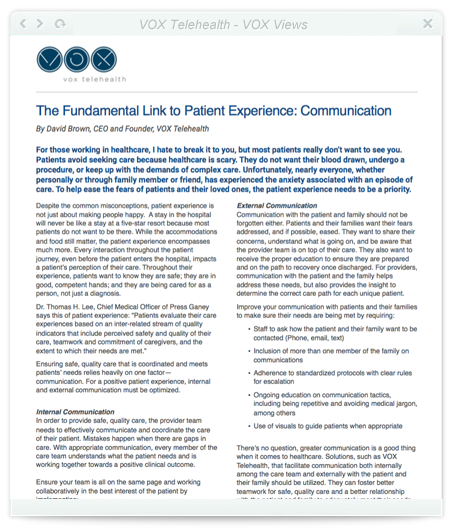 The Fundamental Link to Patient Experience: Communication