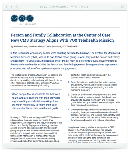 Person and Family Collaboration at the Center of Care: New CMS Strategy Aligns With VOX Telehealth Mission