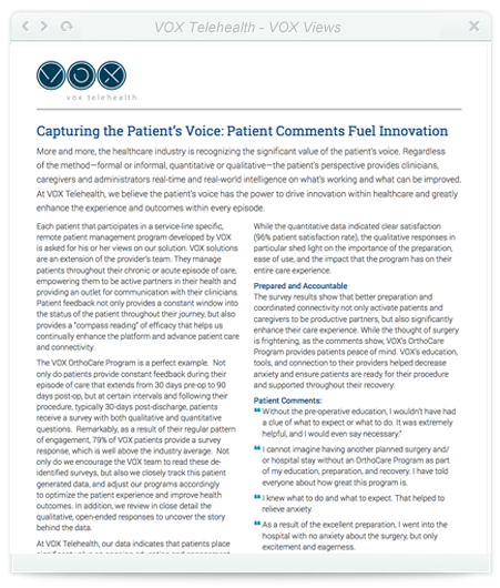 Capturing the Patient’s Voice: Patient Comments Fuel Innovation
